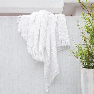 100% Cotton Waffle Blanket with Fringe, Pre-Washed Waffle Weave Blanket